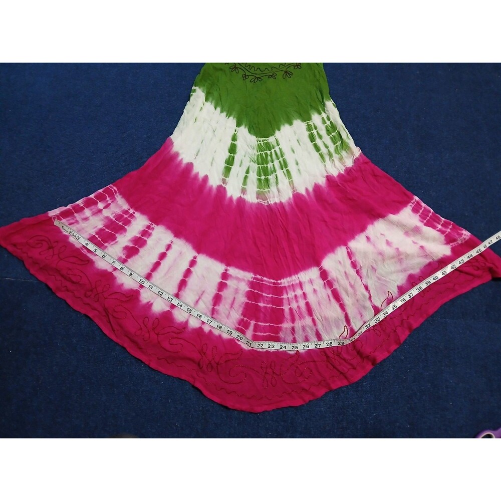 Emily Stacy Boho Sleeveless Umbrella Sundress Tie Dye Embroidered Neck S/M - Picture 7 of 10